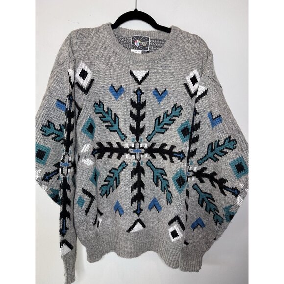 VTG 70s Tyrolia HEAD Pullover Ski Wool Sweater Men L Aztec Southwest Gray READ - Picture 1 of 15